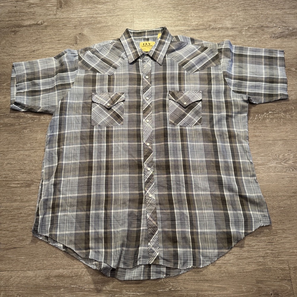 Vintage ELY Cattleman Shirt‎ Mens XL Plaid Pearl Snap Cowboy Western Rodeo Adult